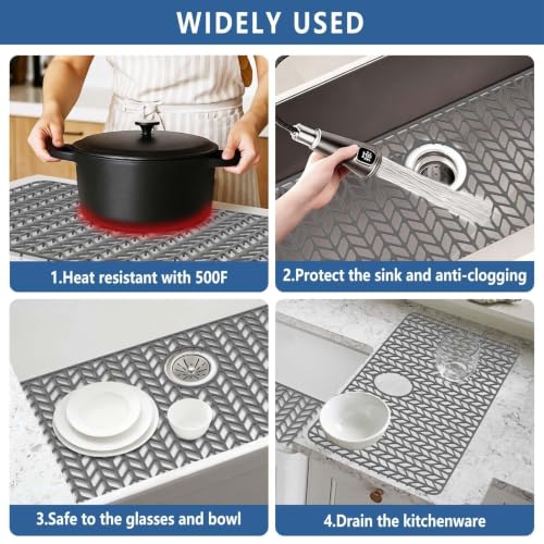 AWOKE Silicone Sink Protectors for Kitchen Sink, 30" x 16" Rear Drain Hole - size: 30 x 16 Rear Drain