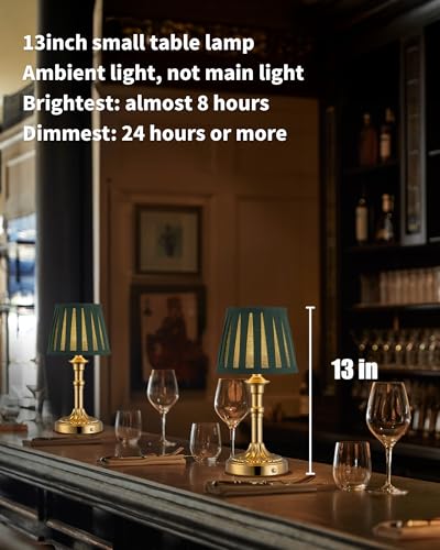 KDG Gold Cordless Table Lamps Set of 2, Green Fabric Shade Small Desk Lamp - color: Gold + Green Lampshde (2 Pack)