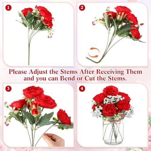 Zeyune 12 Sets Mason Jar Flowers Centerpiece Table Decorations,Red - color: Red