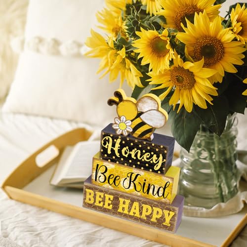 Britimes Tiered Tray Decor Set, 4 Pack, Wooden Table Sign, Bee Daisy - style: Bee