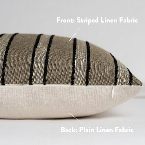 FIOUOVO Striped Linen Throw Pillow Covers 20x20 Set of 2, Taupe - color: Taupe, size: 20" x 20" (Pack of 2)