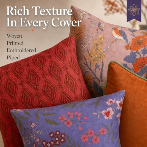 Embroidered Bold Patterned Throw Pillow Covers, 4 Pack Set, 18x18 Inch Floral Printed Modern Accent Pillow Covers - color: Floral