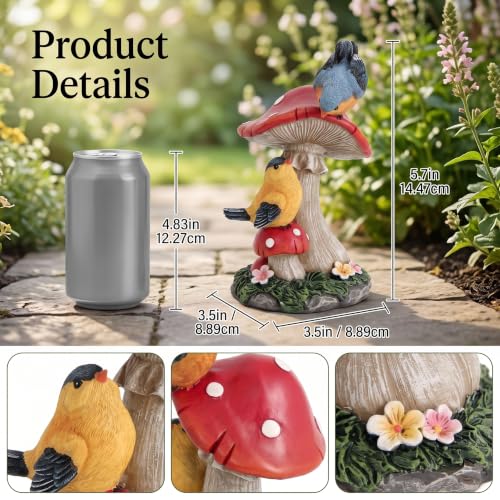 Bird garden statue Mushroom Figurines Outdoor Garden Decor for Patio Yard - color: Red