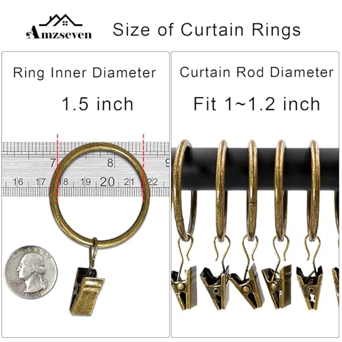 40 Pack Metal Curtain Rings with Clips, 1.5 in ID, Bronze - color: Bronze, size: 1.5" I D 40 Pack