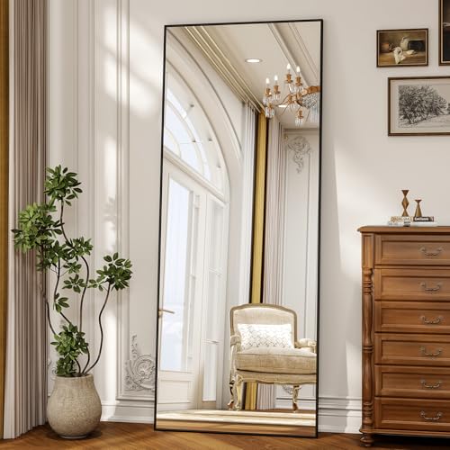 56" x 21" Full Length Mirror, Full Body Floor Mirror, Black - color: Black, size: 56"L x 21"W