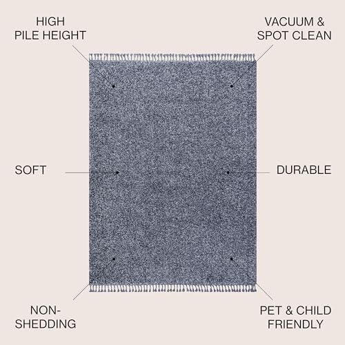 JONATHAN Y Mercer Shag Plush Tassel Denim Blue Indoor Area Rug, 3x5, Contemporary, Modern, Easy-Cleaning for Living Room, Bedroom, Kitchen, Pet Friendly, Non-Shedding (MCR100C-3) - color: Denim Blue With Tassel, size: 3'1" x 5' (Rectangular)
