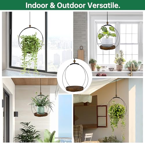 hismocal Hanging Planters for Indoor Plants,Plant Hanger with Sturdy Wood Base,Modern Boho Macrame Plant Hanger,Wall Ceiling Window Stands(Plants/Pots Not Included) (1 Pack-Circle)