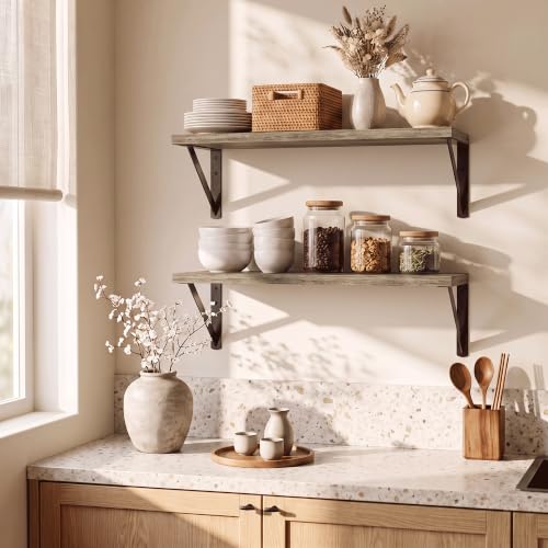 Axeman 18 Inch Floating Shelves, 8 Inch Deep Grey Wall Shelves Set of 2 - color: Grey, size: 18 Inch