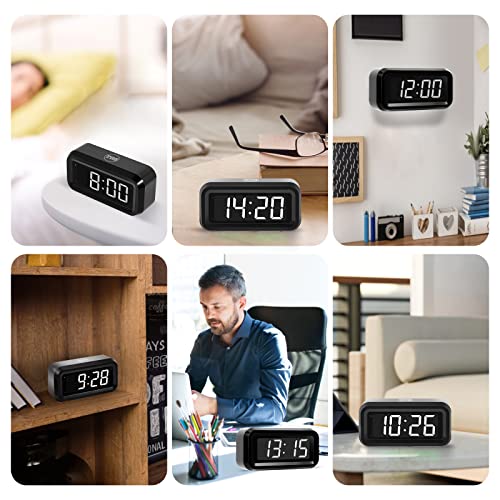 Digital Alarm Clock Battery Operated with LED Display for Bedrooms, Long Battery Life for 12 Months, 3 Brightness Adjustable, 12/24 Hour, Snooze, Black Case with White Digits - color: Black-white