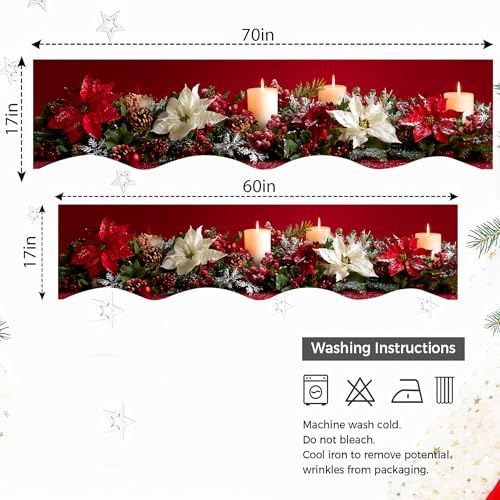 NYZE Christmas Mantel Scarf 60 x 17 Inch Fireplace Mantel Scarf Cover Decoration for Christmas Fireplace Scarf Shelf Top Runner Holiday Winter Home Decor - size: 60 x 17 in, style: Wreath