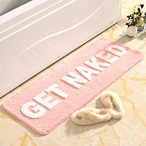 QJHOMO Long Get Naked Bath Mat Cute Pink Bathroom Rug Non Slip, 18" x 48" - color: Pink and White, size: 1'6" x 4' (Rectangular)