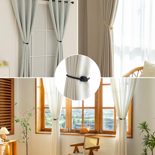 Curtain Tiebacks Magnetic Decorative Rope Tie Backs Holdbacks Contoeey - color: Black