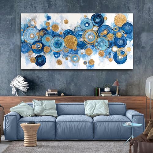 Circle Blue Large Wall Art Decor 29"x58" Abstract Wall Art For Living Room - color: IU1G, size: 58"L x 29"W