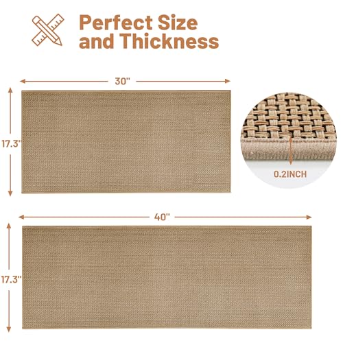 Beige Kitchen Rugs Non Slip Washable Set of 2 PCS, Cushioned Rugs for Kitchen Floor, Absorbent Runner Rug Comfort Mats with Rubber Backing for Kitchen, Hallway, Bathroom, Bedroom, 17.3"x30"+17.3"x47" - color: Beige, size: 17.3"x30"-17.3"x47"