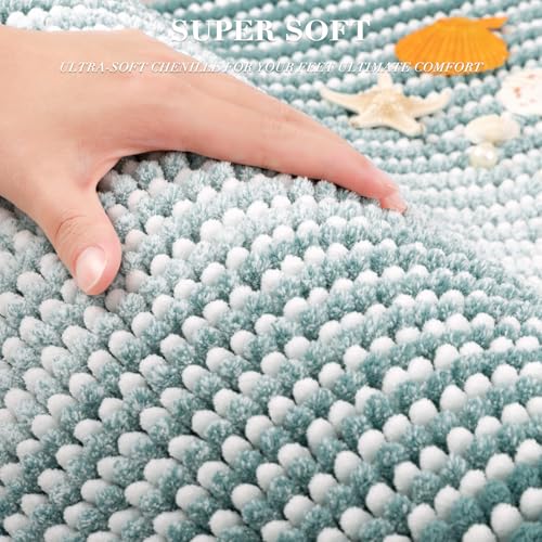 BSICPRO Bathroom Rugs Sets 2 Piece, Non Slip Striped Bath Mats, Sea Green - color: Sea Green, size: 20" x 32" Plus 16" x 24"