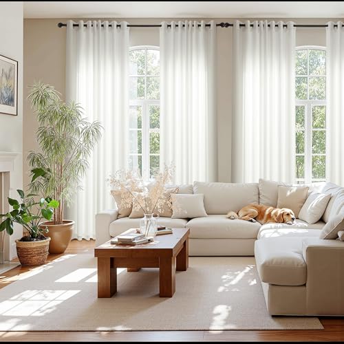 NICETOWN Non See Through Privacy Sheer Curtains 72 Inches Long 2 Panels - color: Ivory White, size: 52"W x 72"L (Pack of 2)