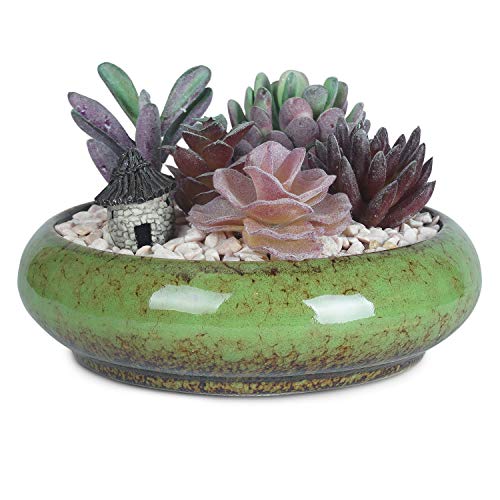 Bonsai Pots, Large Succulent Pots with Drainage, Ceramic Pots for Plants - color: Green
