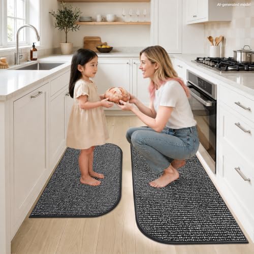 COSYHOMEER Half Moon Kitchen Rugs Set 2 Non-Slip Washable Kitchen Sink Mats - color: Grey, size: 24"×36"/24"×60"(Semicircular, 2PS)