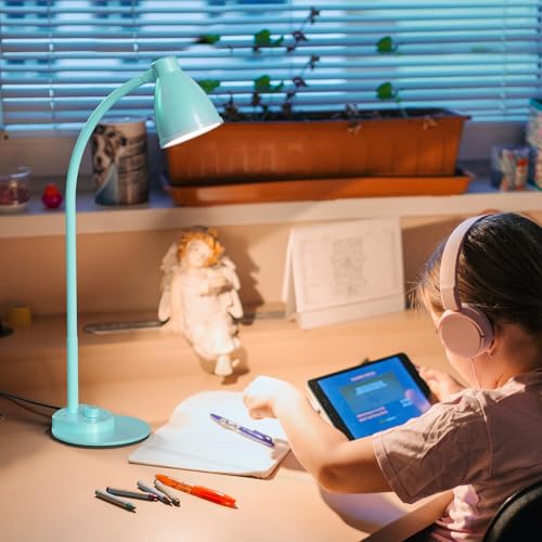 BOHON LED Desk Lamp with USB Charging Port, 3 Color Modes Dimmable, Teal - color: Teal