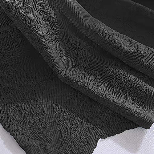 vctops Lace Sheer Kitchen Tier Curtain Set Floral Embroidered Cafe Tiers Rod Pocket Small Half Window Curtains 2 Panels (29" x 24", Black) - color: Black, size: 29"W x 24"L (Pack of 2)
