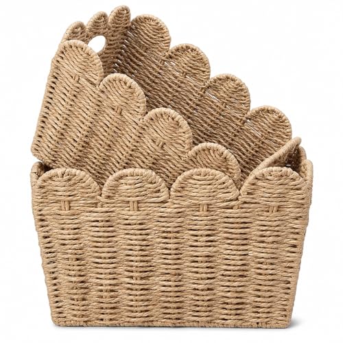 Scalloped Storage Baskets Set of 2, Built-In Handles