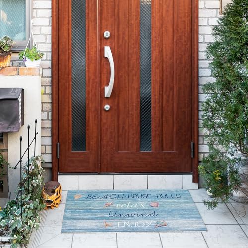Jvpke Beach Door Mat, Beach House Rules Relax Unwind Enjoy Door Mat Indoor Outdoor Entrance Porch, Coastal Beachy Bath Mats for Bathroom, Beachy Welcome Mats for Front Door, 17x30 Inches - color: Beach House Rules