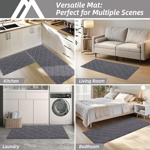 COSY HOMEER Soft Kitchen Rugs Set of 2 Non Slip 24"x35"+24"x60",Dark Grey - color: Dark Grey, size: 24 X 35 "+ 24 X 60 "