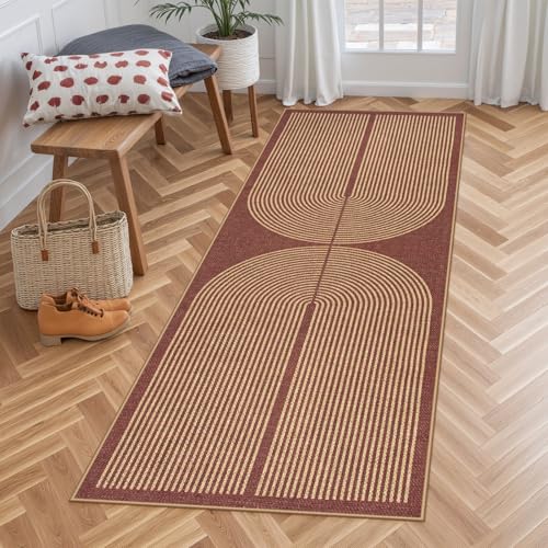 Lahome Modern Rainbow Easy Jute 2x6 Runner Rug, Red Kitchen Runner - color: Red Rainbow, size: 2' x 6' (Runner)