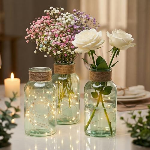 Mason Jars for Centerpiece Glass Flower Bud Vase Green Vases, 6 Pc - color: Green