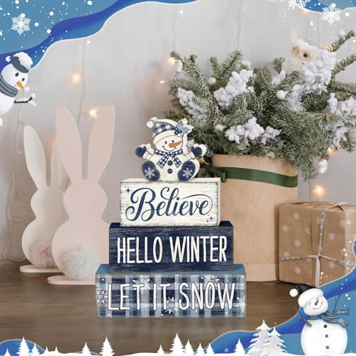 Britimes Tiered Tray Decor Set, 4 Pack, Wooden Table Sign, Snowman Winter - style: Christmas Snowman