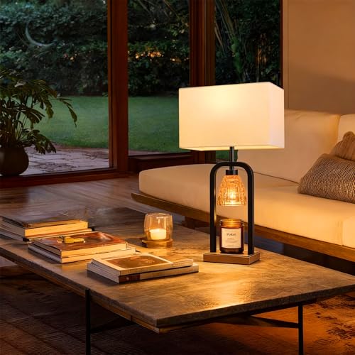 PoKat 21.5'' Bedroom Table Lamps Set of 2 with Candle Warmer & Gift Box - color: Set of 2 - Metal Black With Wood-print Finish