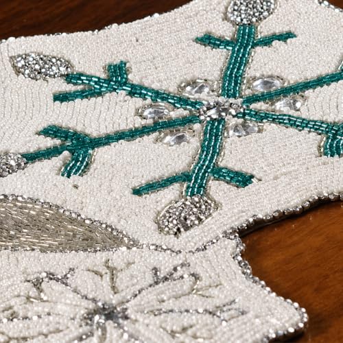 ALPHA Living HOME 36-Inch Beaded Table Runner, Glitz Decorative Runner for Dining Table, Wedding, Bridal Shower, Christmas & Farmhouse Décor, Chiffon White Sapphire - color: Silver