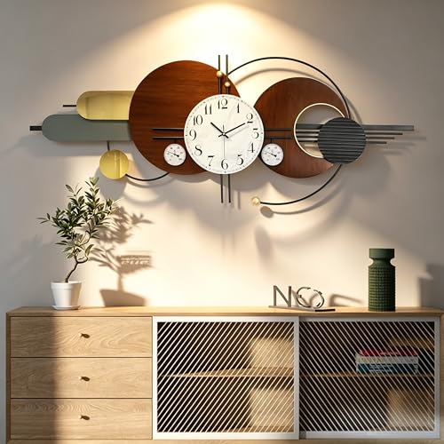 Large Modern Silent Metal Wall Clock for Living Room,59x23 in - color: Brown and White