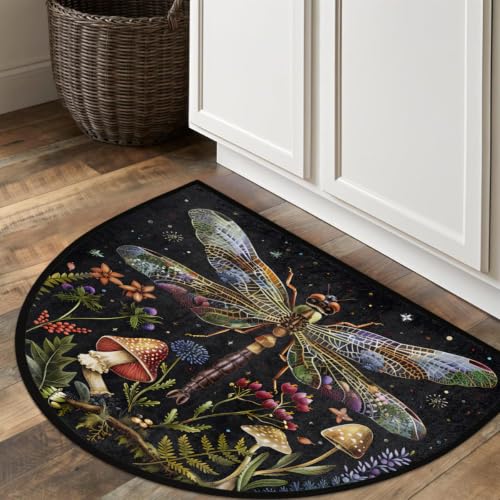 Dragonfly Half Round Door Mat Outdoor Doormat Bedroom Entrance Rug A10 - color: C-10 Dragonfly Mushroom Flower
