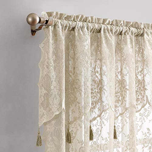 Warm Home Designs Brown Lace Curtain Panels with Valances. L Linen 84 - color: Brown Linen, size: 54"W x 84"L (Pack of 2)