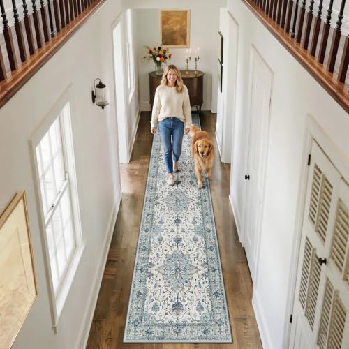 RELEANY Washable Vacuum-Friendly Area Rugs Runner 2'x10' Blue/Gray - color: Blue/Gray, size: 2' x 10' (Rectangular)