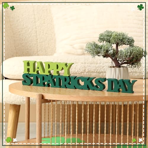 Yalikop St. Patrick's Day Table Decorations Wooden Happy St. Patrick's Day Sign Decorations Blocks Indoor Home Decorative Signage for Tables Office Wall Shelf Desk Shelf Mantel - style: St. Patrick's Day