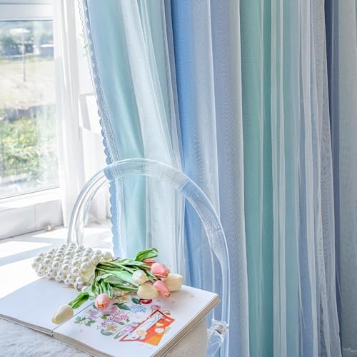 XiDi Blue Green Grey Blackout Curtains 63 Inches Long for Bedroom 2 Panels - color: Blackout-blue-green-grey, size: 34"W x 63"L (Pack of 2)