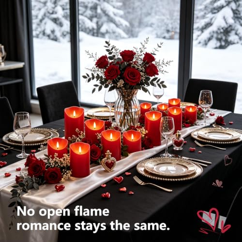 Nimiko Flameless Candles with Remote, Battery Operated Flickering Flameless Candles, LED Candles with Timer 2/4/6/8H, with Realistic LED Candles Set of 9 (D3 x H 3" 4" 5" 6" 7") (Red) - color: Red