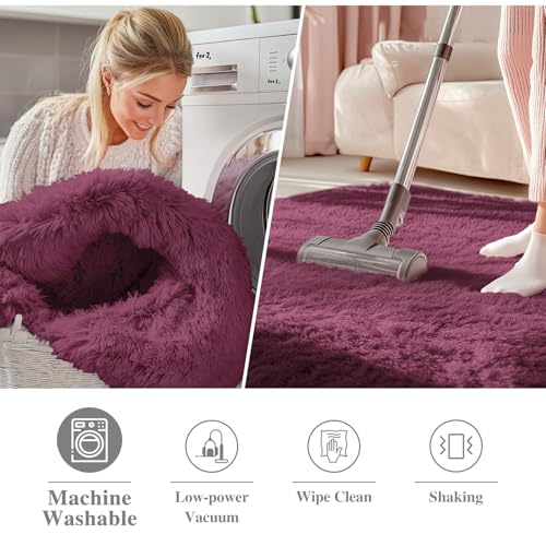 OLANLY Burgundy Round Rugs for Bedroom - Machine Washable, 2 ft Circle Area Rugs for Living Room, Soft and Fluffy Shaggy Carpet for Teen Girls and Boys, Nursery Rooms, Dorms, Home Decor Aesthetic - color: Burgundy, size: 2 Ft Round
