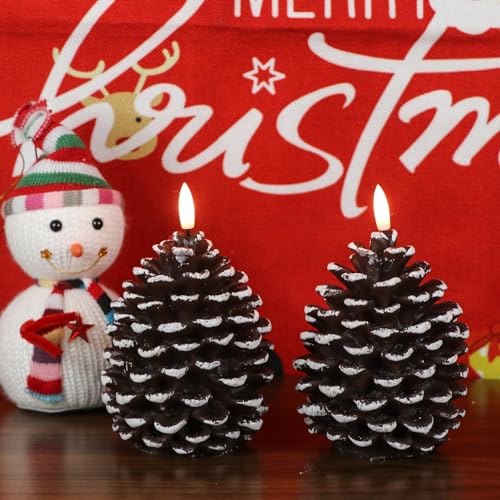 Wondise Pine Cone Flameless Candles with 6H Timer - color: 6-Brown
