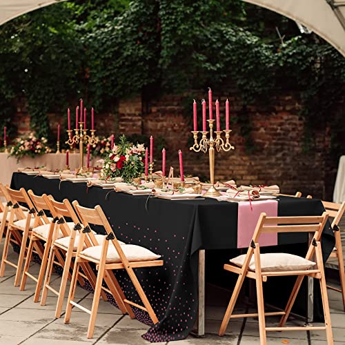 8Pack Disposable Plastic Tablecloths and Satin Table Runner Set Black and Rose Gold Dot Tablecloth Gold Satin Table Runner for Wedding Birthday Baby Shower Anniversary Christmas New Year Party Supply - color: Black and Rose Gold, size: 8 Pack