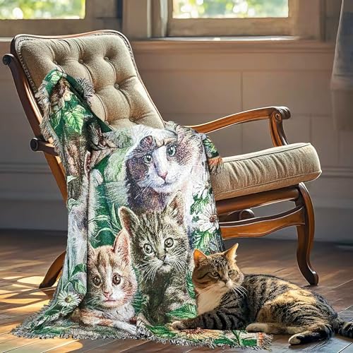 Garden Cat Flower Woven Tapestry Throw Blanket 50"x60" - color: Cat
