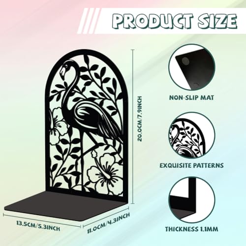 Peacoblue 5.3"x4.3"x7.9" Metal Bookends, Heavy Duty Book Ends for Shelves - style: Flamingo and Tropical Plant