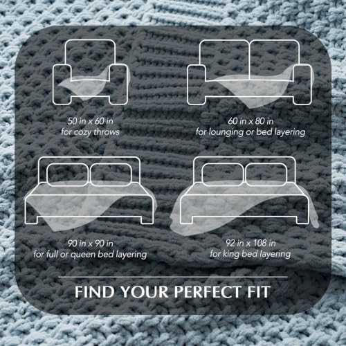 EVERGRACEHOME Chunky Chenille Knit Throw Blanket, 108x92, Chambray Blue - color: Chambray Blue, size: 108" X 92"