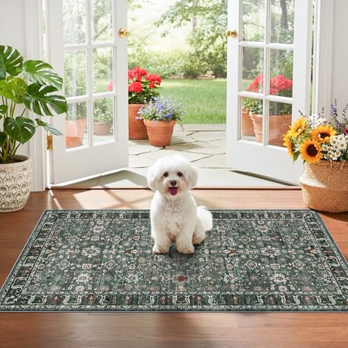Entryway Rug 2x4 Runner Rug: Washable Runners for Kitchen Non-Slip Soft - color: Dark Green Multi, size: 2' x 4' (Rectangular)