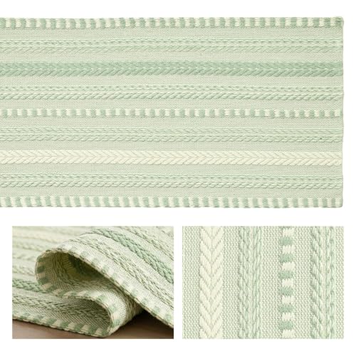 Artoid Mode Sage Green Farmhouse Stripe Braided Table Runner 12x72 Inch - color: Sage Green, size: 12" x 72", Table Runner