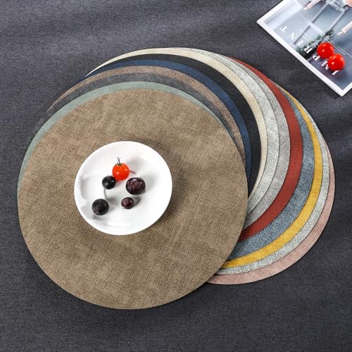 Myir JUN 14" Round Placemats Set of 4, Reversible Dual-Color Place Mats - color: Gray Sage Green