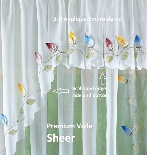 Today's Curtain,Vineyard 3-D Appliqué,Panel 72", White, 59" W x 72" L - color: White, size: 59"W x 72"L (Pack of 1)
