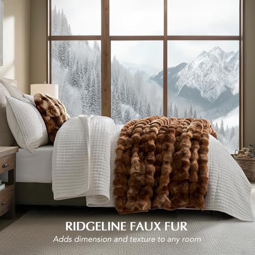 EverGrace Faux Rabbit Fur Bubble Throw Blanket, 60"x80", Lion Caramel - color: Marble Caramel Brown, size: 60"x80"